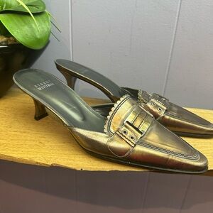 Stuart Weitzman Gold Buckle Mules